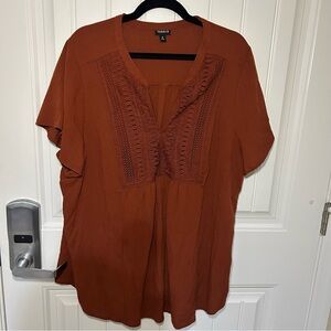 Torrid Burnt Orange Crinkle Gauze Short Flutter Sleeve Short Sleeve Blouse Sz 3X